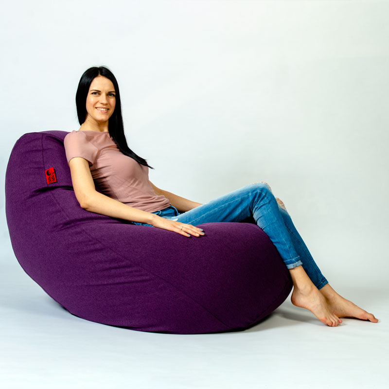 Pufs XXL COZY - Lillā, pielietojumā, no labā sāna